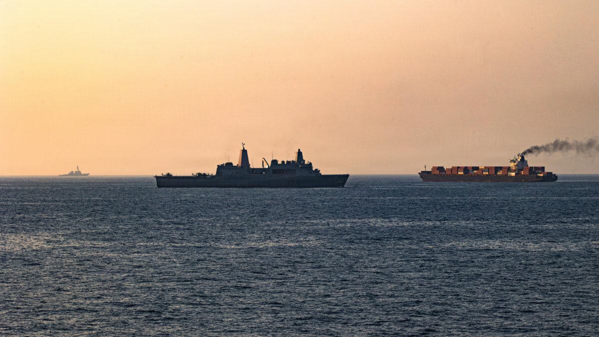 U.S. forces patrol the Arabian Sea near M/V Touska on April 20, 2026. (Handout by the U.S. Navy via Getty Images)
