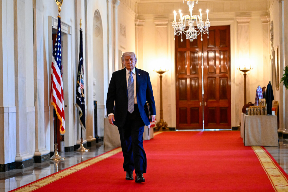 President Donald Trump leaves after a small-business summit in the East Room of the White House on May 4, 2026. (Kent Nishimura/AFP via Getty Images)
