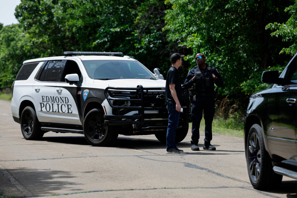 Officials block the entrance to Scissortail Campground at Arcadia Lake in Edmond, Okla., on May 4, 2026, after a shooting on Sunday evening. (Alonzo Adams/AP Photo)