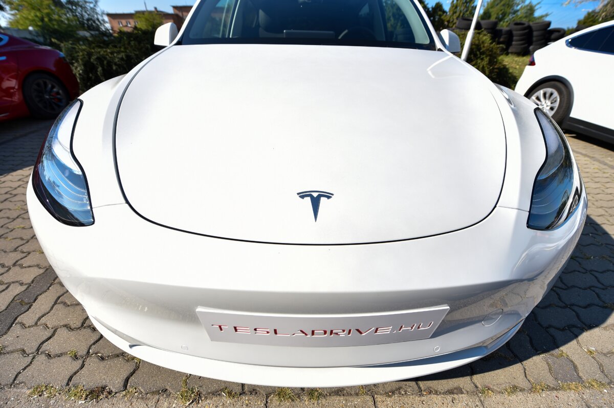 A Tesla Model Y car is presented at the Automobile Club in Budapest, Hungary, on Sept. 5, 2020. (Attila Kisbenedek/AFP via Getty Images)