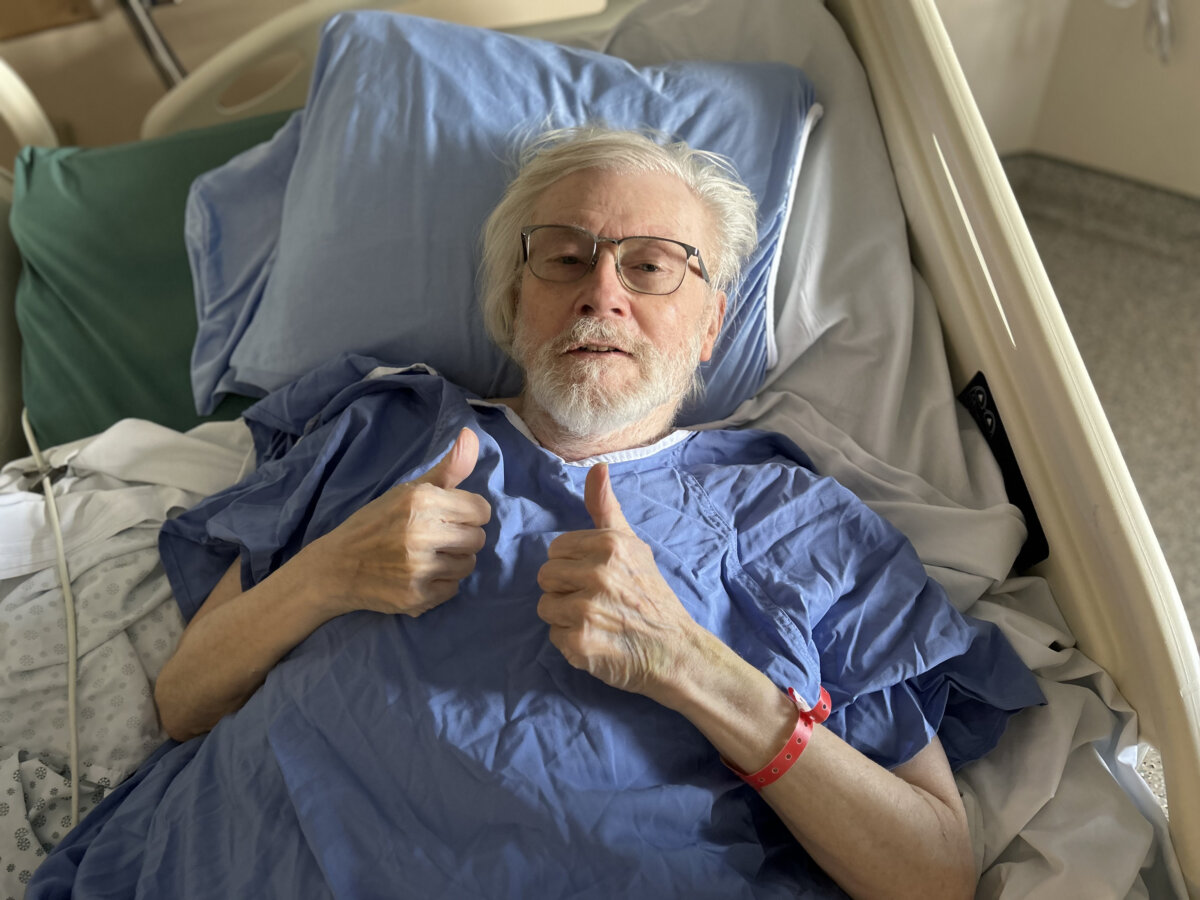 Father Larry Holland is seen at the Vancouver General Hospital. (Terry O'Neill/The B.C. Catholic)