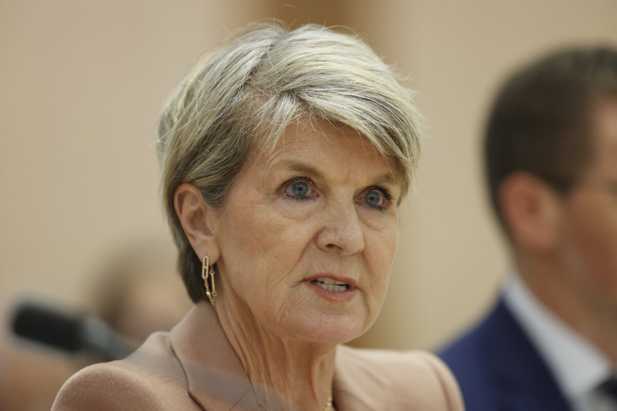 The Chancellor of the Australian National University Julie Bishop speaks at Parliament House in Canberra, Australia, on Oct. 10, 2025. (Hilary Wardhaugh/Getty Images)
