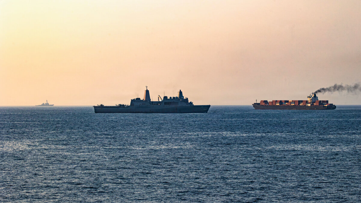 U.S. forces patrol the Arabian Sea near the M/V Touska by the Strait of Hormuz on April 20, 2026. Currently, more than 160 million barrels of Iranian crude oil are at sea, and at least 140 million barrels are outside the blockade zone, a market analyst at Vortexa said. (U.S. Navy via Getty Images)