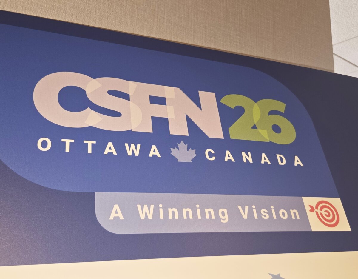 A sign for the Canada Strong and Free Network in Ottawa on May 8, 2026. (Matthew Horwood/The Epoch Times)