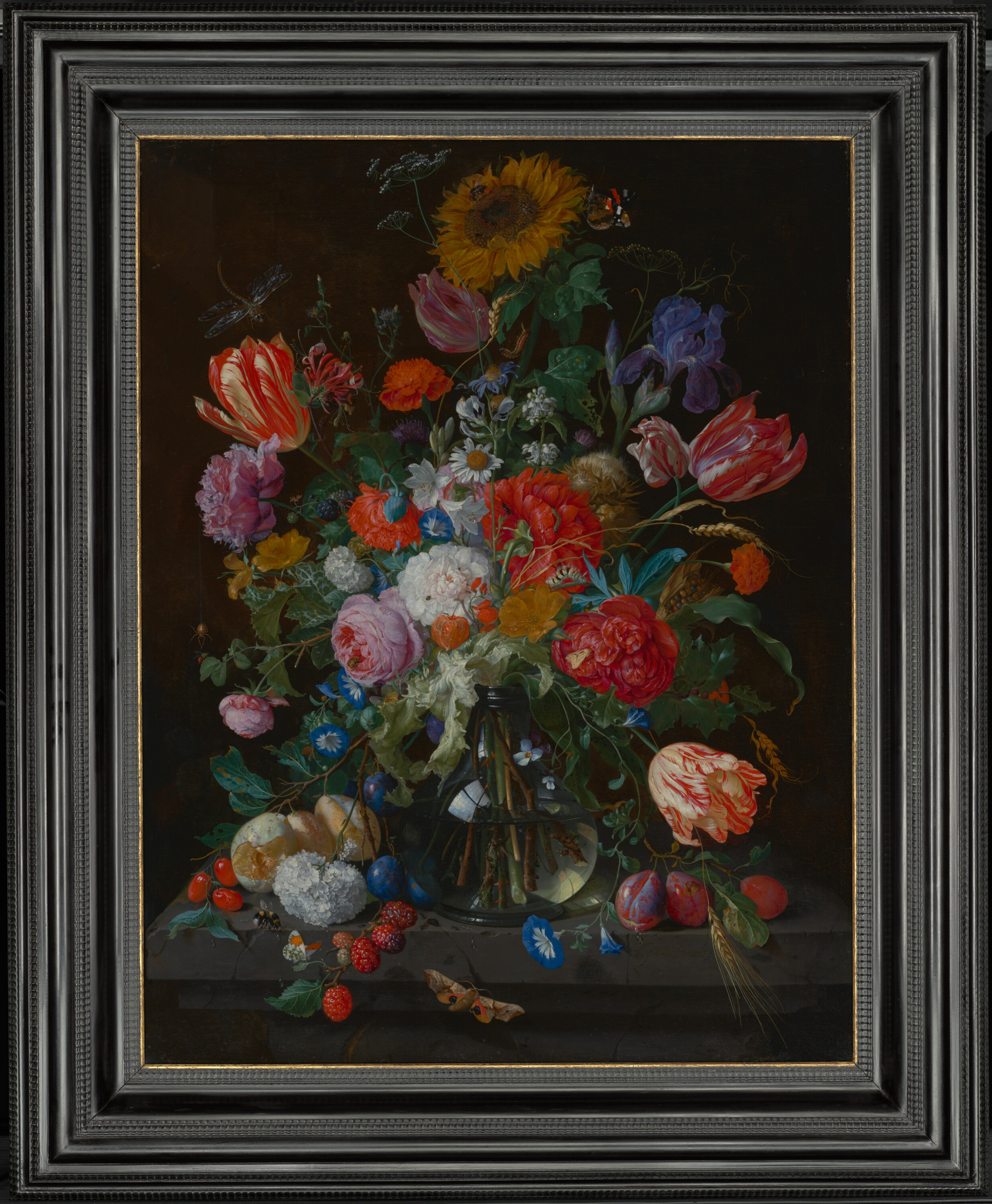 Glass Vase with Flowers and Fruit