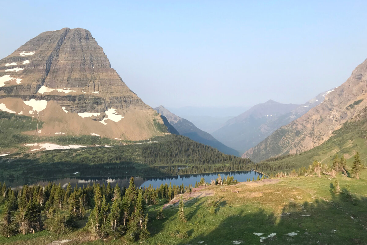 Mount Brown, second peak from left, is tucked behind Bearhat Mountain, far left, at Glacier National Park in West Glacier, Mont., on Aug. 1, 2018. (Desiree Brooks/AP Photo)