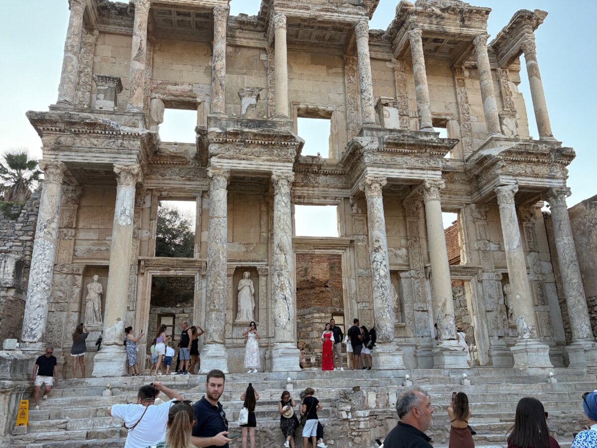 The Library of Celsus in Ephesus, Turkey, is a dramatic port of call during a Greek cruise. (Photo courtesy of Georgeanne Brennan)
