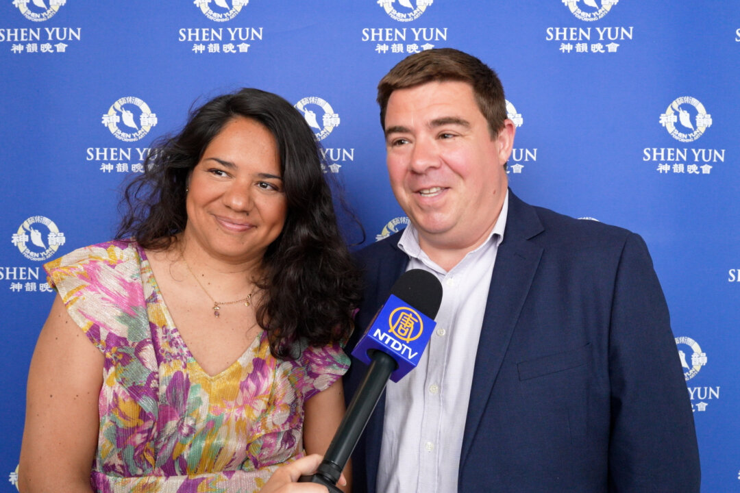 Georgina Bouillet and Philippe attend Shen Yun at the Palais des Congrès in Paris on May 8, 2026. (NTD)