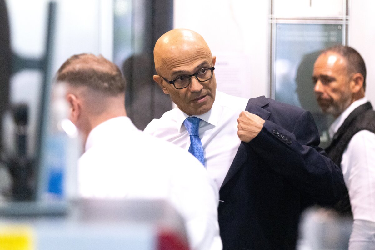 Microsoft CEO Satya Nadella arrives to court at the Ronald V. Dellums Federal Building in Oakland, Calif., on May 11, 2026. (Benjamin Fanjoy/Getty Images)