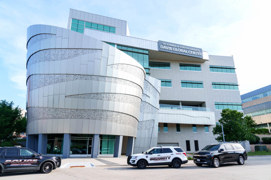 The Davis Global Center at the University of Nebraska Medical Center campus, which holds the National Quarantine Unit, is seen in Omaha, Neb., on May 11, 2026. (Dylan Widger/Getty Images)