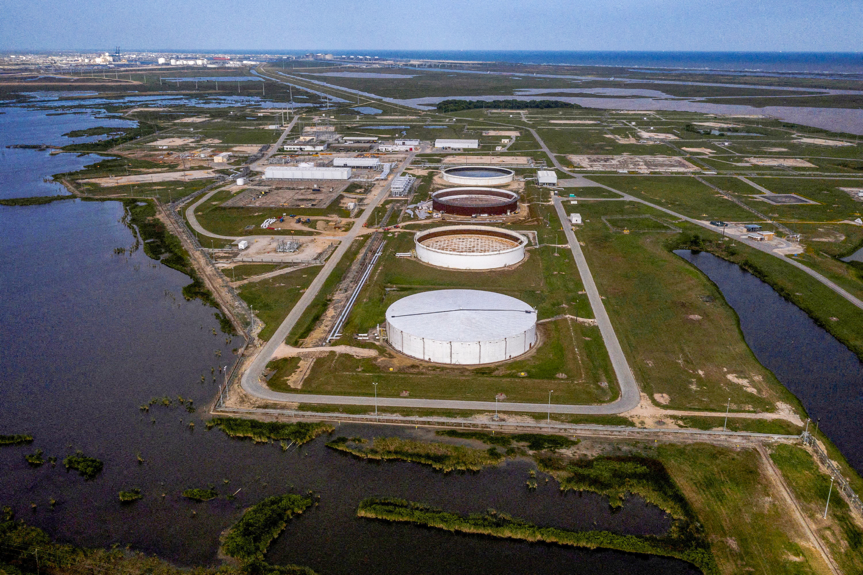 FILE PHOTO: The Bryan Mound Strategic Petroleum Reserve is seen in an aerial photograph over Freeport, Texas