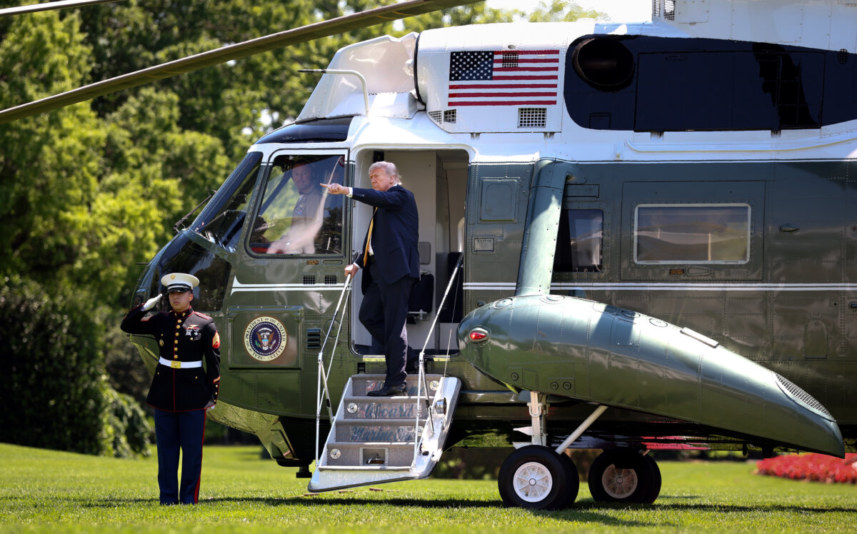 President Donald Trump boards Marine One as he departs the White House on May 12, 2026. (Kevin Dietsch/Getty Images)