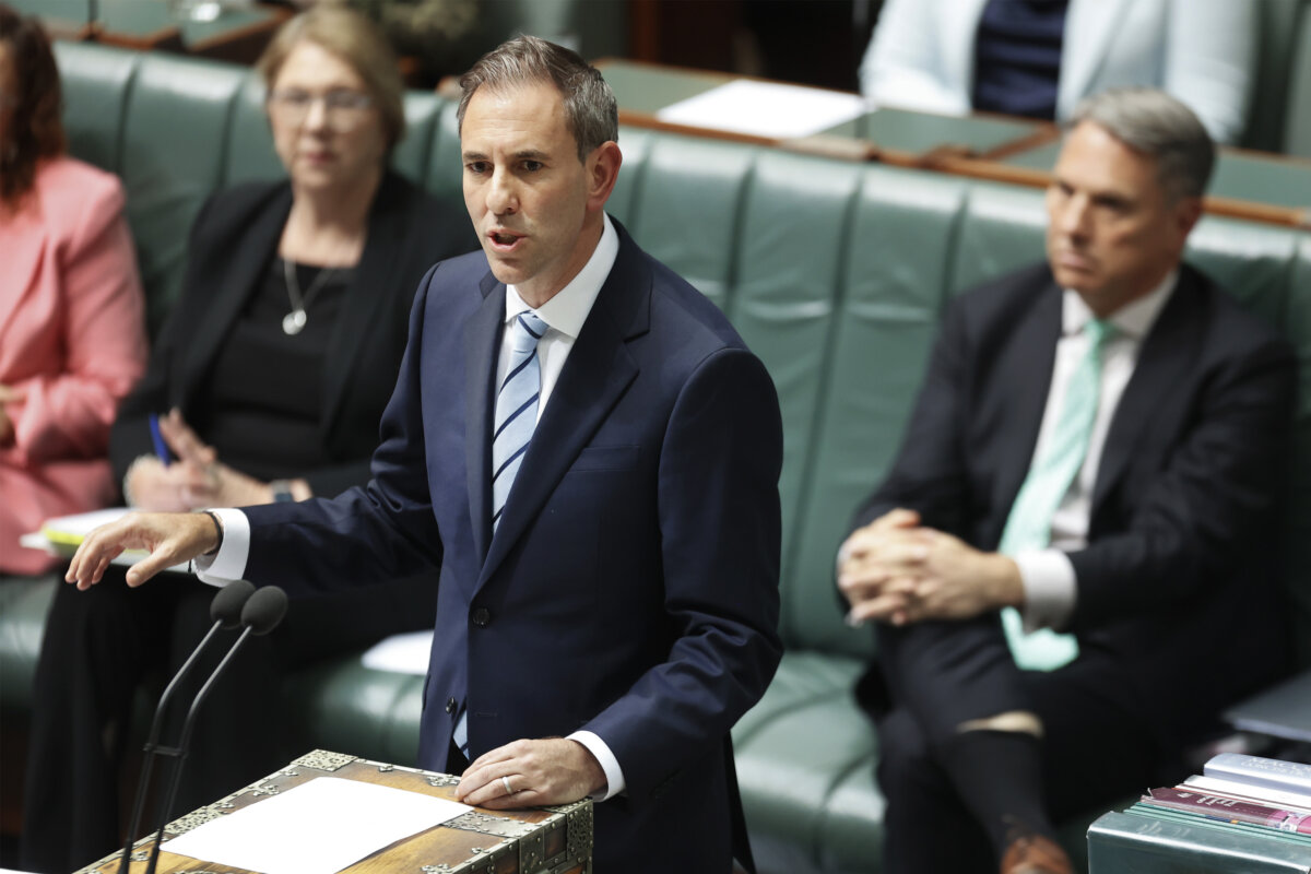 Treasurer Jim Chalmers speaks during Question Time at Parliament House in Canberra, Australia, on May 13, 2026. (Hilary Wardhaugh/Getty Images)