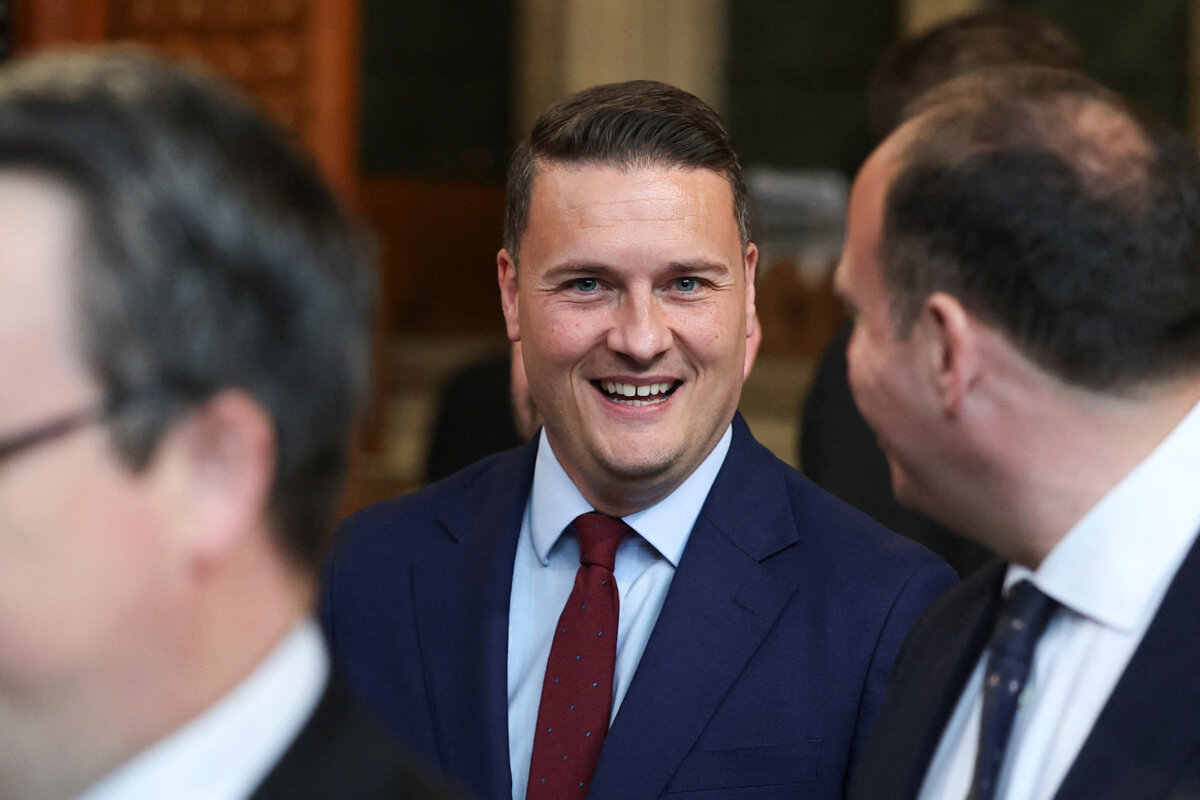British Health Secretary Wes Streeting walks through the House of Commons to attend the State Opening of Parliament at the Palace of Westminster, London, on May 13, 2026. (Toby Melville/AP)