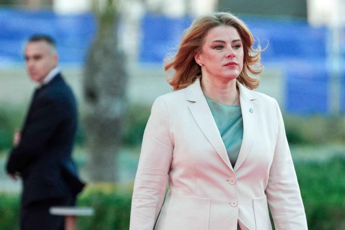 Latvian Prime Minister Evika Silina arrives for the EU Summit in Ayia Napa, Cyprus, on April 23, 2026. (Petros Karadjias/AP)