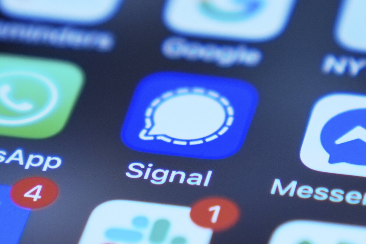 Signal app on a smartphone is seen on a mobile device screen on March 25, 2025. (AP Photo/Kiichiro Sato)