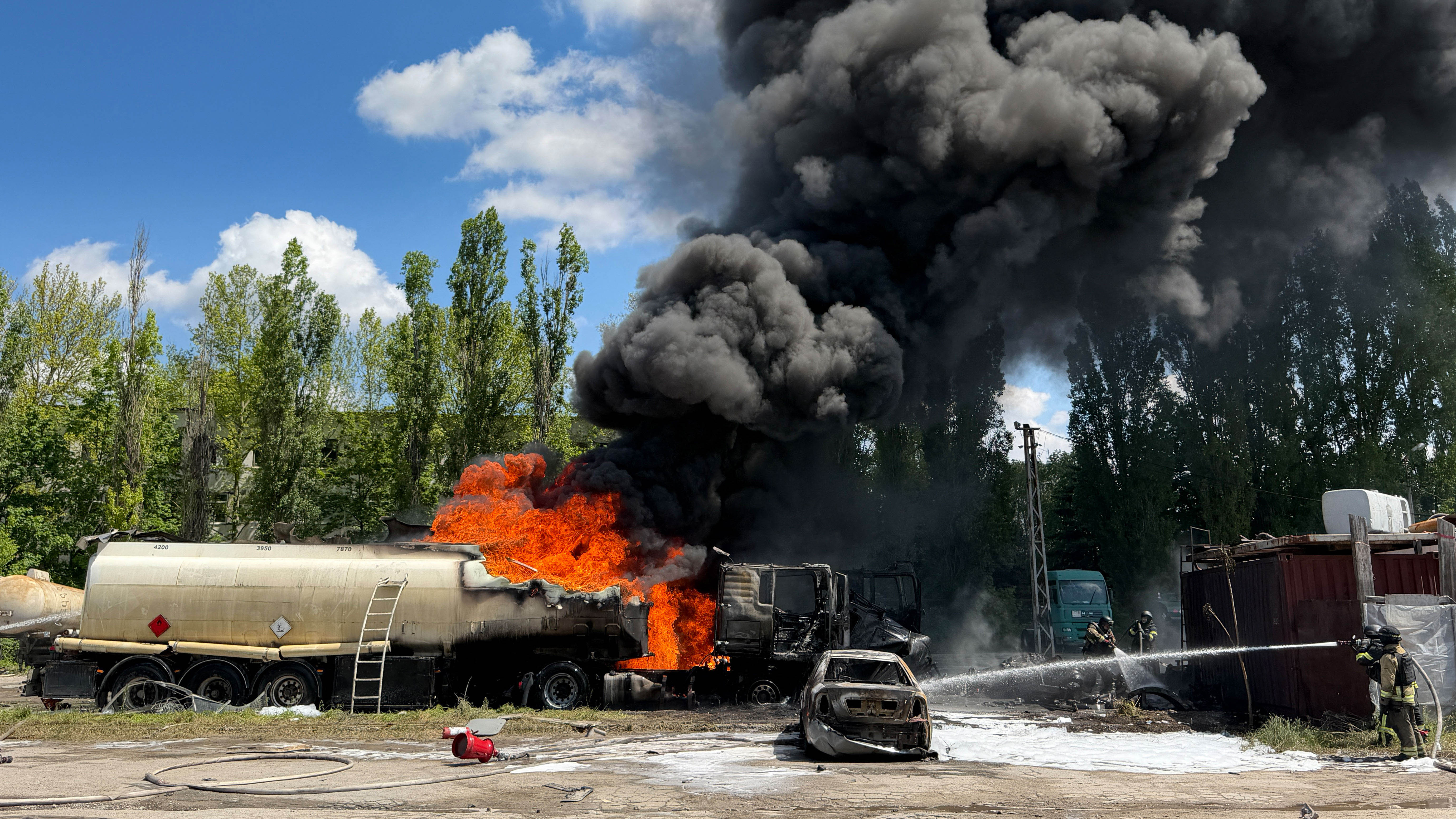Day in Photos: Air Attack in Ukraine, Protests in Greece, Walk for Peace in Indonesia