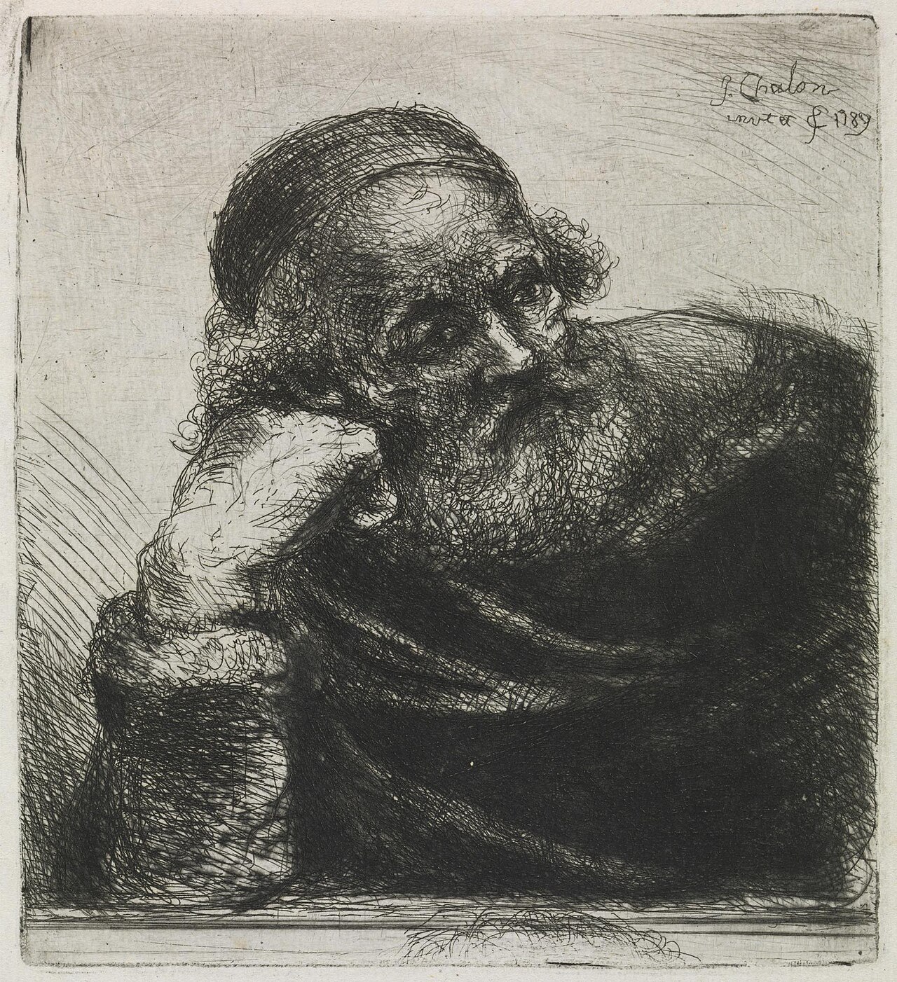 John Chalon Old Man Thinking Resting