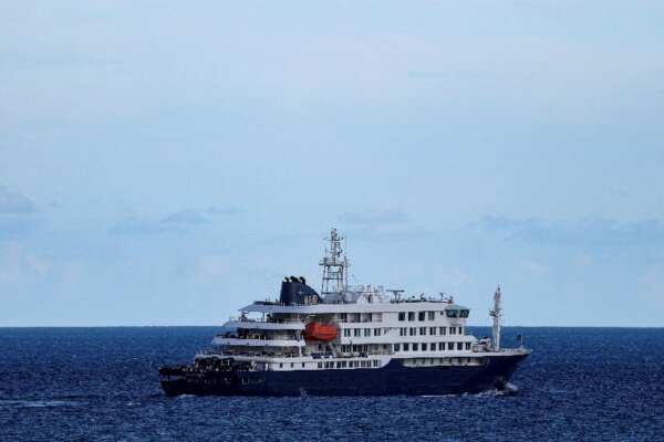 FILE PHOTO: The cruise ship MV Hondius, affected by a hantavirus outbreak, leaves the port of Granadilla de Abona, in Tenerife