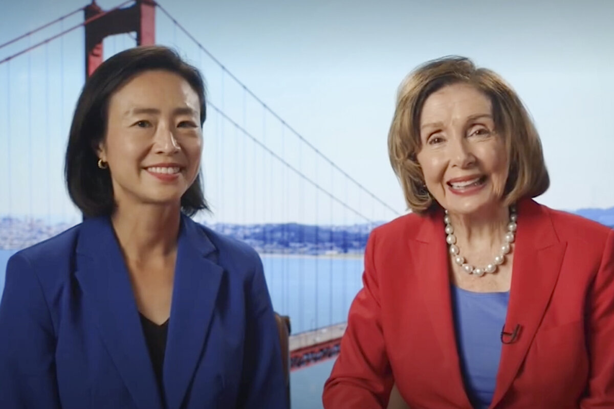 Former House Speaker Nancy Pelosi (R) endorses San Francisco Supervisor Connie Chan in the race to succeed her in California's 11th Congressional District, in a video released on May 18, 2026. (Screenshot via Instagram/Nancy Pelosi)