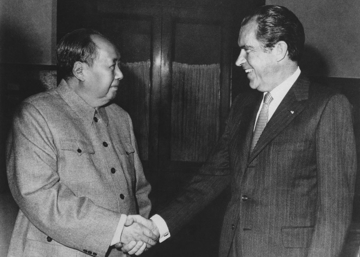 President Nixon and Chairman Mao during their historic 1972 meeting. The military espionage that marked the Cold War with the Soviet Union may have ended but another round of nuclear leaks was just around the corner. (Public Domain)