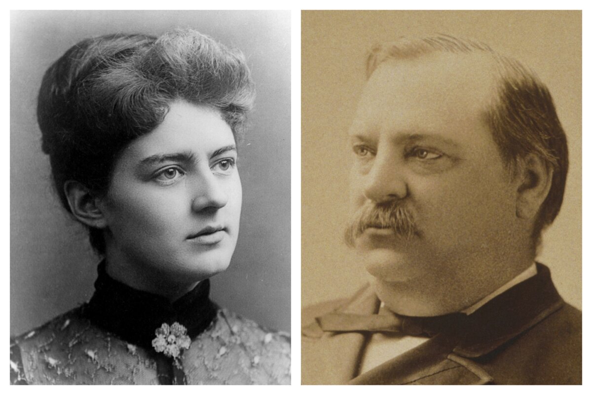 (Left) Frances Frank Folsom in 1886. (Right) President Grover Cleveland in 1888. (Public Domain)