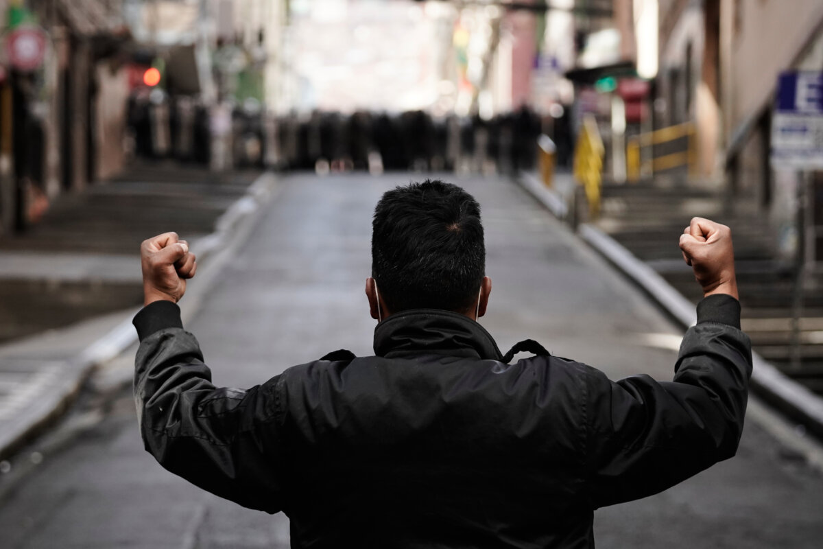 A protester faces the police during an anti-government protest in La Paz, Bolivia, on May 18, 2026. (Freddy Barragan/AP)