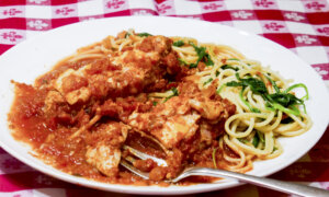 Pork Parmesan With Spaghetti and Peppery Arugula