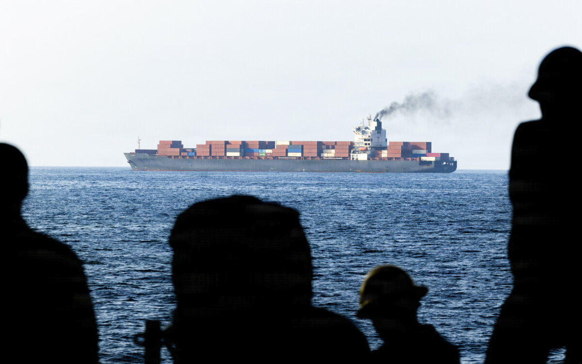 In this handout photo provided by U.S. Central Command, U.S. forces patrol the Arabian Sea near M/V Touska on April 20, 2026, after firing upon the Iranian-flagged vessel that the U.S. accused of attempting to violate the U.S. naval blockade of Iranian ports near the Strait of Hormuz. (the U.S. Navy via Getty Images)