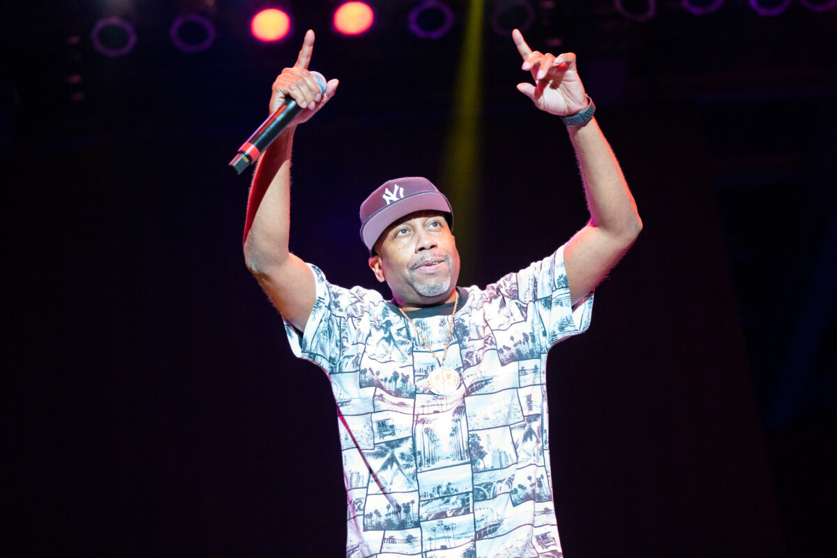 Rob Base performs during the "I Love The 90's" tour at RiverEdge Park in Aurora, Ill, on Aug. 7, 2022. (Photo by Rob Grabowski/Invision/AP)