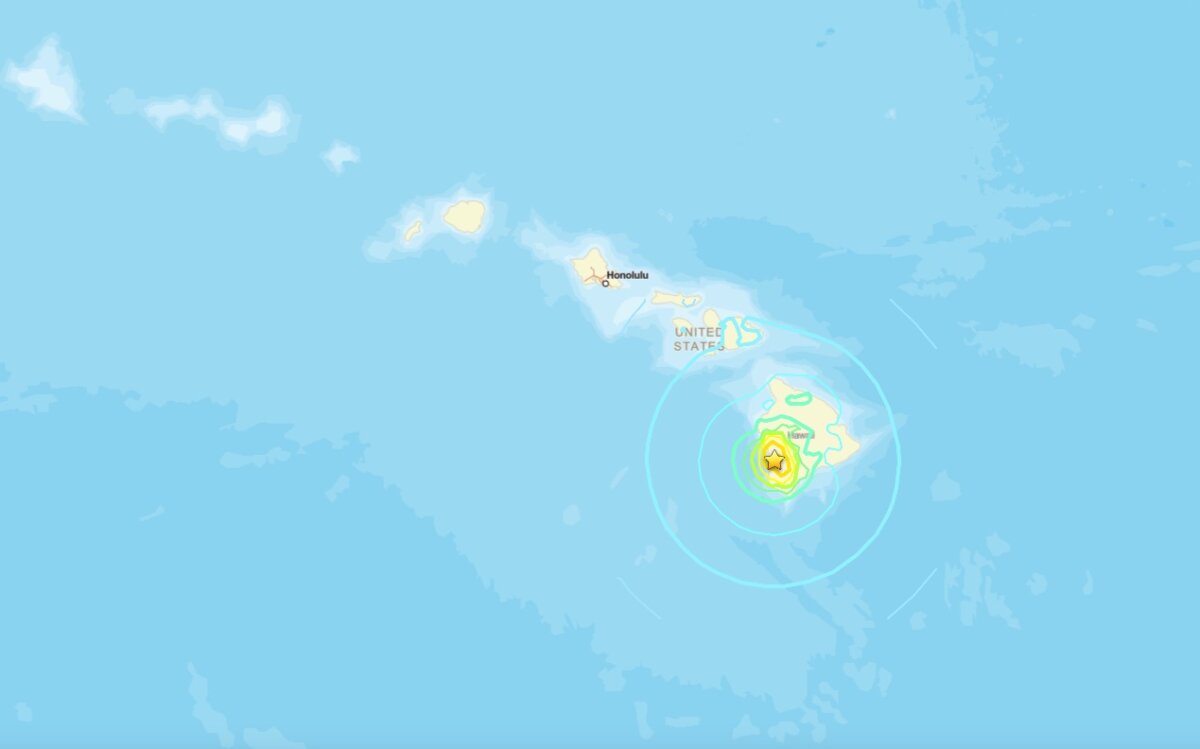 A map shows the location of an earthquake of magnitude 6.0 that struck near Honaunau-Napoopoo on the Big Island of Hawaii late on May 22, 2026. (USGS)