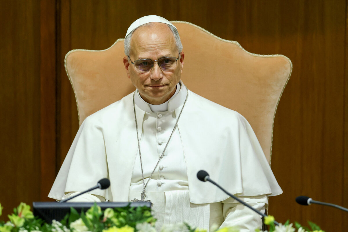 Pope Leo XIV prepares to speak during the presentation of "Magnifica humanitas", his first encyclical, focused on the rise of artificial intelligence, at the Vatican's Aula Nuova del Sinodo, on May 25, 2026. (Yara Nardi/Reuters)