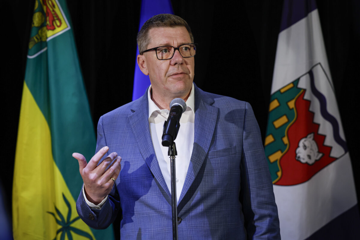 Saskatchewan Premier Scott Moe speaks to the media at a meeting of western premiers in Kananaskis, Alta., May 25, 2026. (The Canadian Press/Jeff McIntosh)