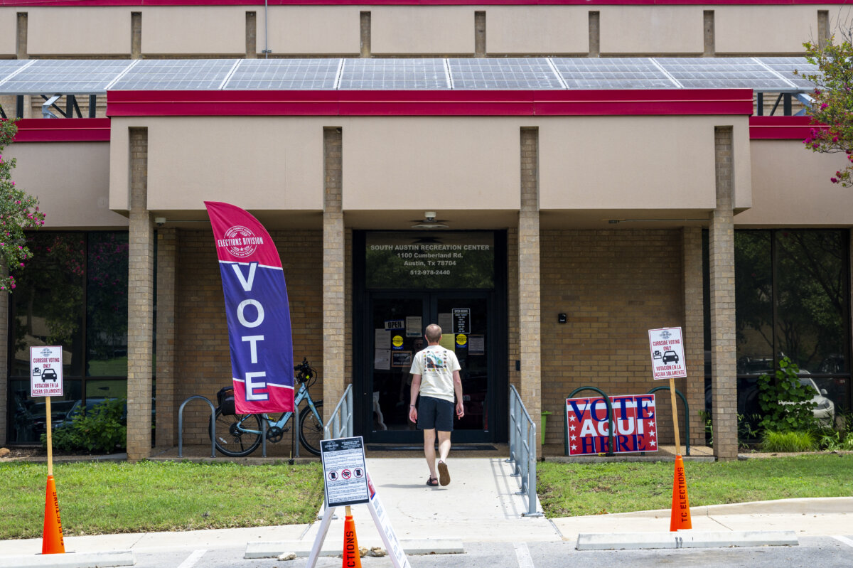 A person prepares to vote at the South Austin Recreation Center in Austin, Texas, on May 26, 2026. Texas Attorney General Ken Paxton faces incumbent Sen. John Cornyn in this year's Republican primary runoff. (Brandon Bell/Getty Images)
