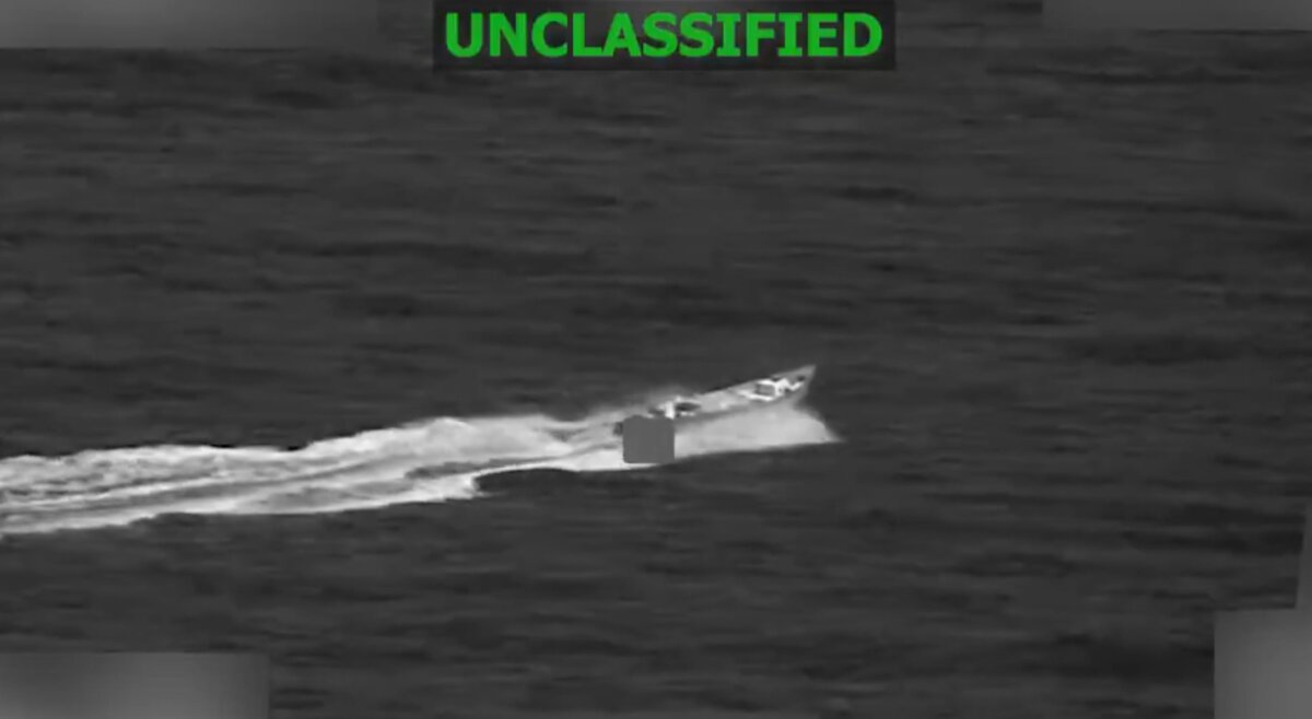 An alleged drug boat moments before a strike by the U.S. military in the eastern Pacific on May 26, 2026. (U.S. Southern Command)