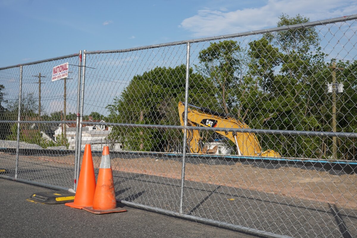 Construction outside a future parking garage in Middletown, N.Y., on May 27, 2026. (Oliver Mantyk/The Epoch Times)