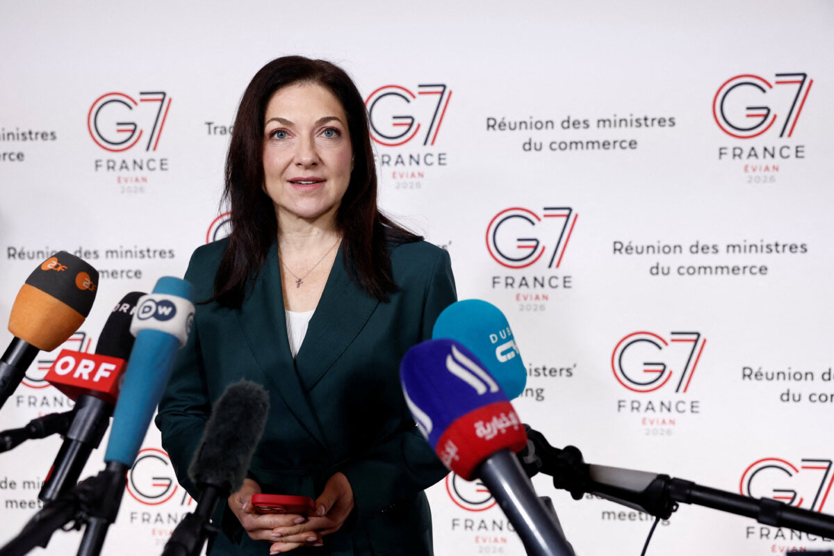 German Economy and Energy Minister Katherina Reiche speaks to the media in Paris on May 6, 2026. (Benoit Tessier / POOL / AFP via Getty Images)