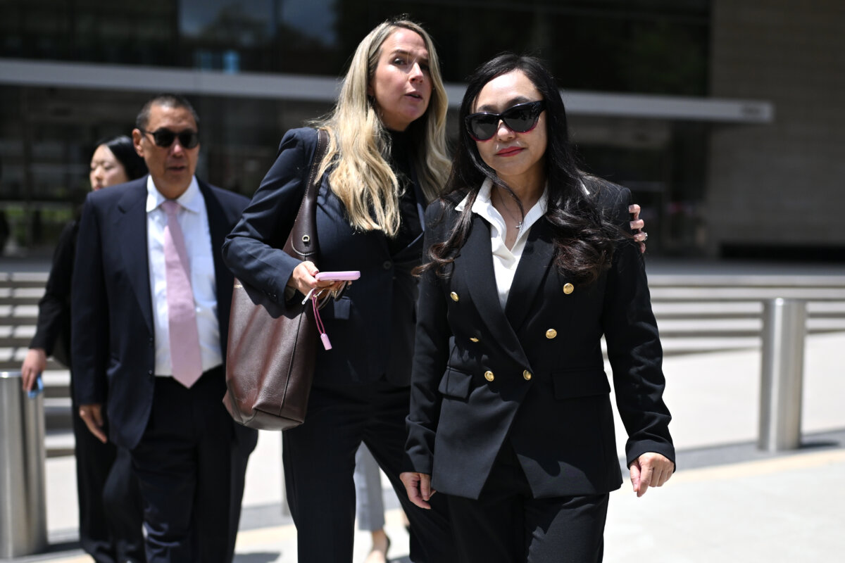 Eileen Wang (R), the former mayor of Arcadia, Calif., exits federal court after pleading guilty on charges of acting as an illegal agent for the Chinese regime, in Los Angeles on May 29, 2026. (William Liang/AP Photo)