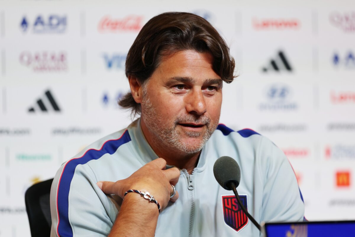 Mauricio Pochettino, head coach of the United States, speaks during the press conference at San Francisco Bay Area Stadium in Santa Clara, Calif., on June 30, 2026. (Jamie Squire/Getty Images)