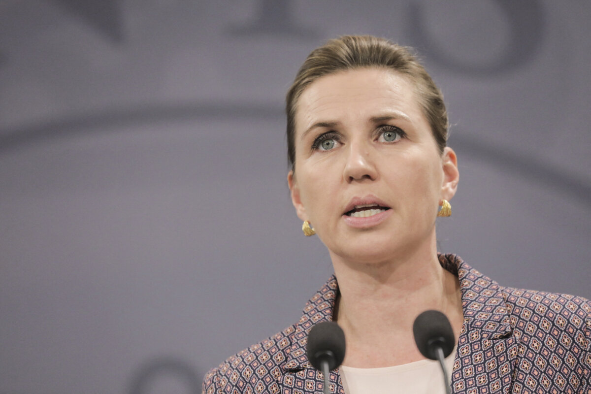 Denmark's Prime Minister Mette Frederiksen speaks at a news conference in Copenhagen, Denmark, on Nov. 8, 2021. (Ritzau Scanpix/Olafur Steinar Gestsson/via REUTERS)
