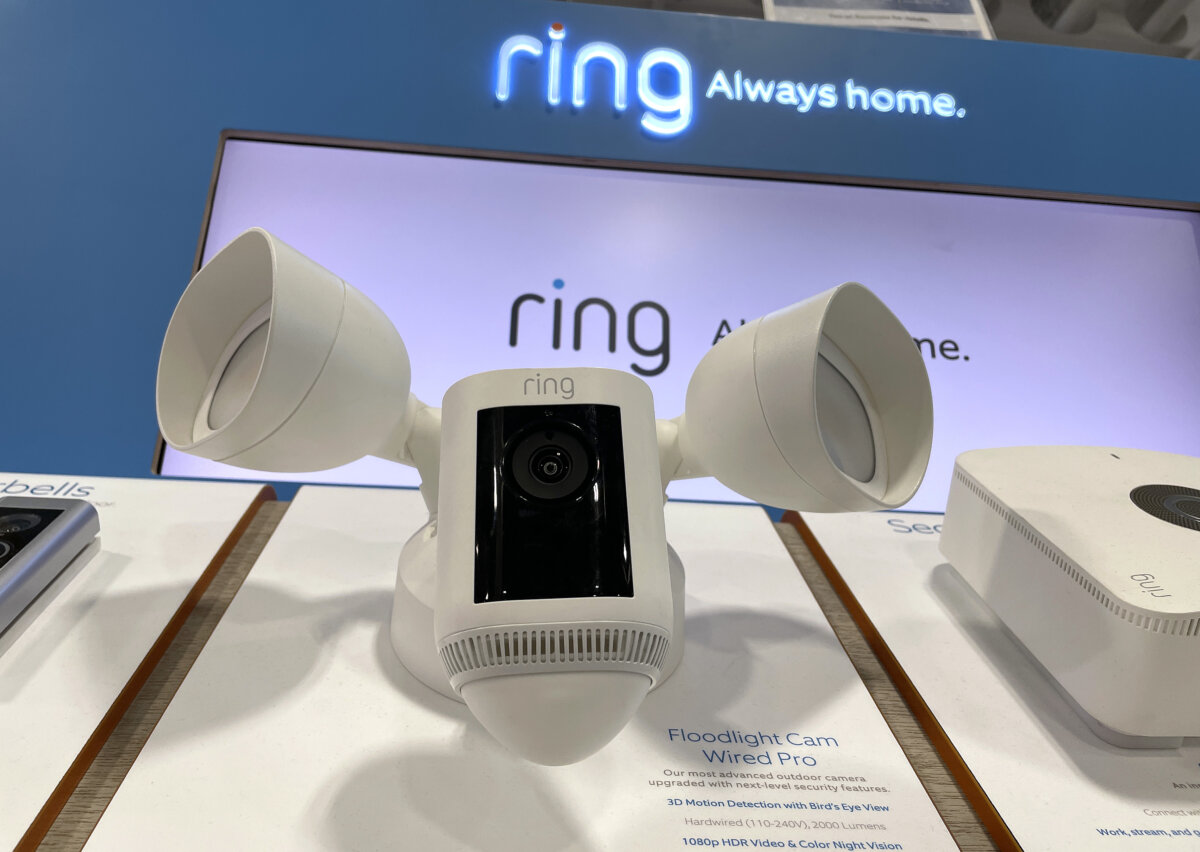 Ring security cameras are displayed on a shelf at a Best Buy store in San Rafael, Calif., on June 1, 2023. (Justin Sullivan/Getty Images)