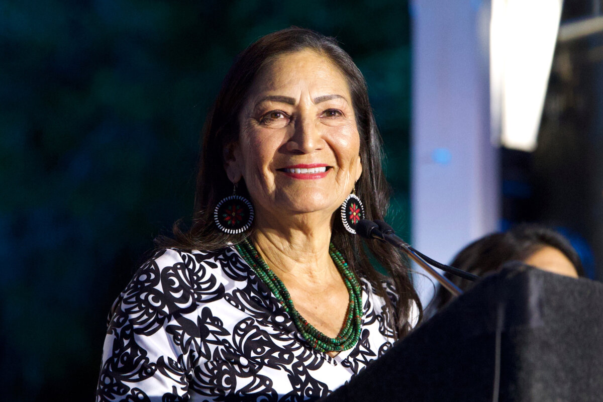 Democratic gubernatorial candidate Deb Haaland speaks during a primary election night watch party after winning the Democratic nomination in Albuquerque, N.M., on June 2, 2026. (Jon Austria/AP Photo)
