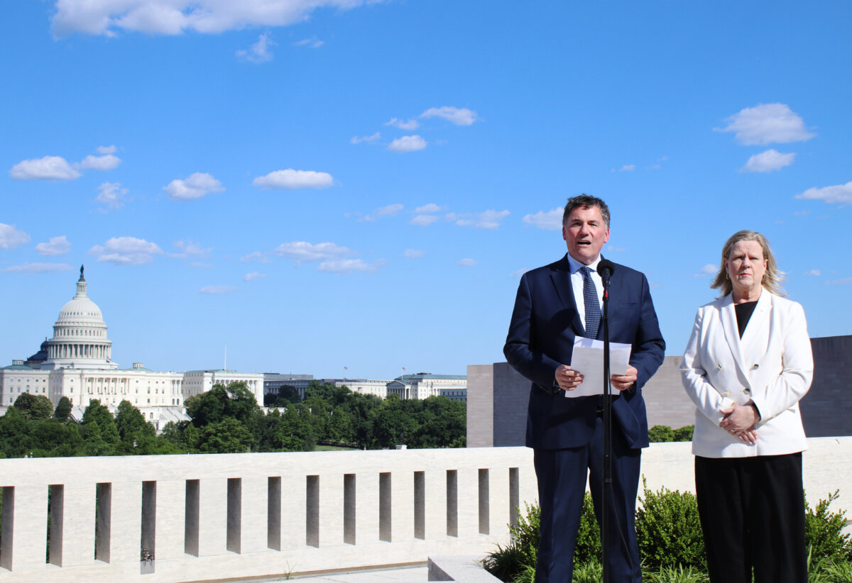 Canada-U.S. Trade Minister Dominic LeBlanc and Chief Trade Negotiator Janice Charette speak during a press conference on the roof of the Canadian Embassy in Washington, D.C., on June 2, 2026. (The Canadian Press/Kelly Geraldine Malone)