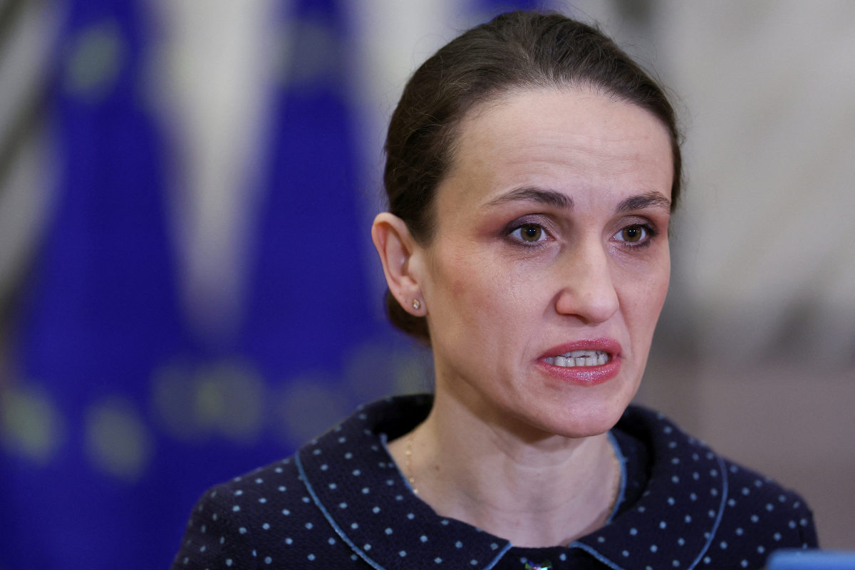 Romanian Foreign Minister Oana-Silvia Toiu speaks on the day she attends a European Union Foreign Affairs Council in Brussels, Belgium, on Dec. 15, 2025. (Omar Havana/Reuters)