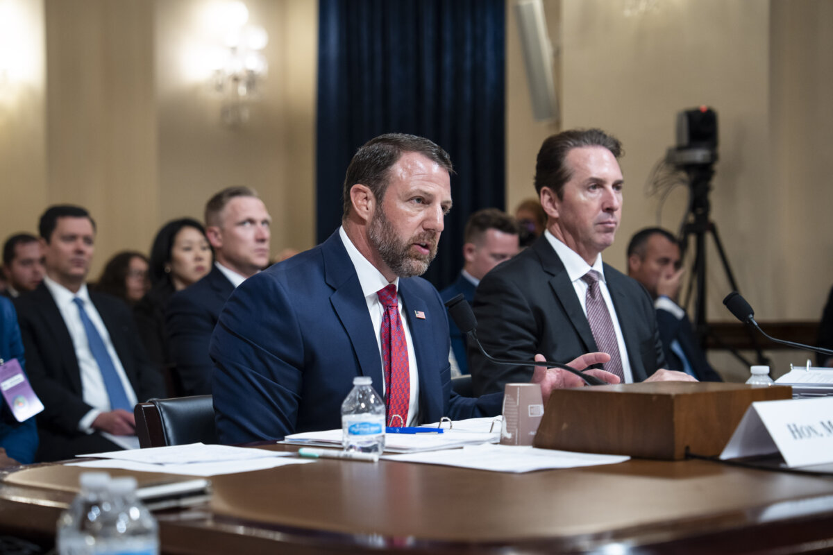 Homeland Security Secretary Markwayne Mullin testifies in Washington on June 3, 2026. (Madalina Kilroy/The Epoch Times)