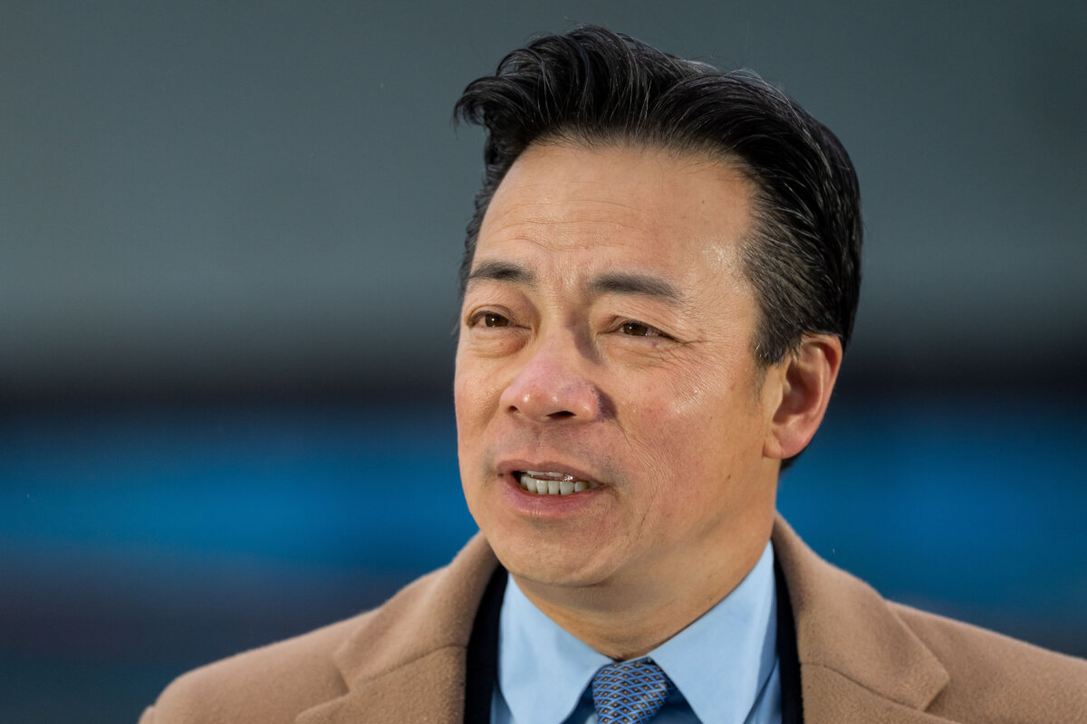 Vancouver Mayor Ken Sim speaks during a news conference at Seaspan's Vancouver shipyard in North Vancouver on Feb. 9, 2026. (The Canadian Press/Ethan Cairns)