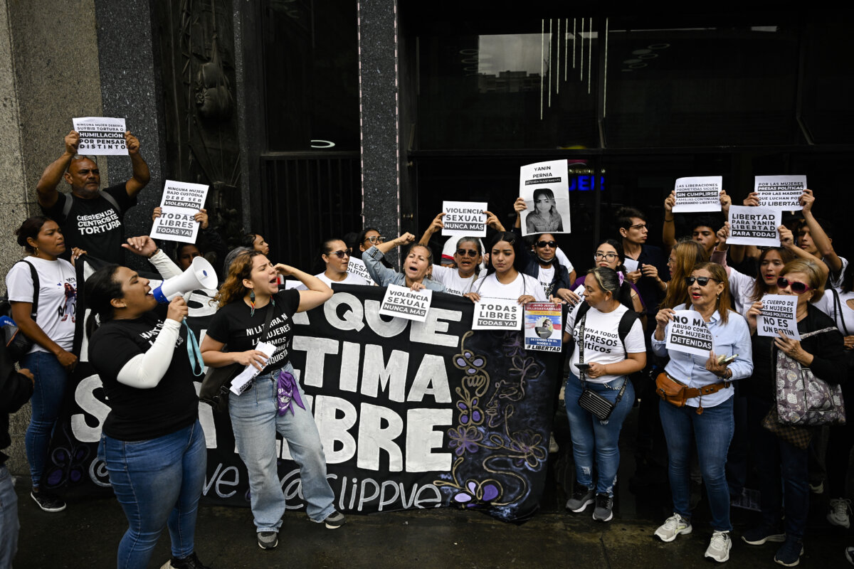 Relatives of political prisoners take part in a protest calling for their release and condemning sexual violence in detention centers in Caracas, Venezuela, on June 5, 2026. (Federico Parra/AFP via Getty Images)