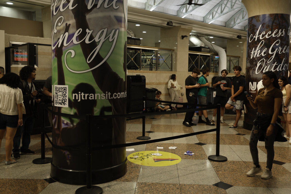 Gauze and gloves are seen on the floor at Penn Station after a stabbing incident in New York City on June 7, 2026. (John Lamparski/AFP via Getty Images)