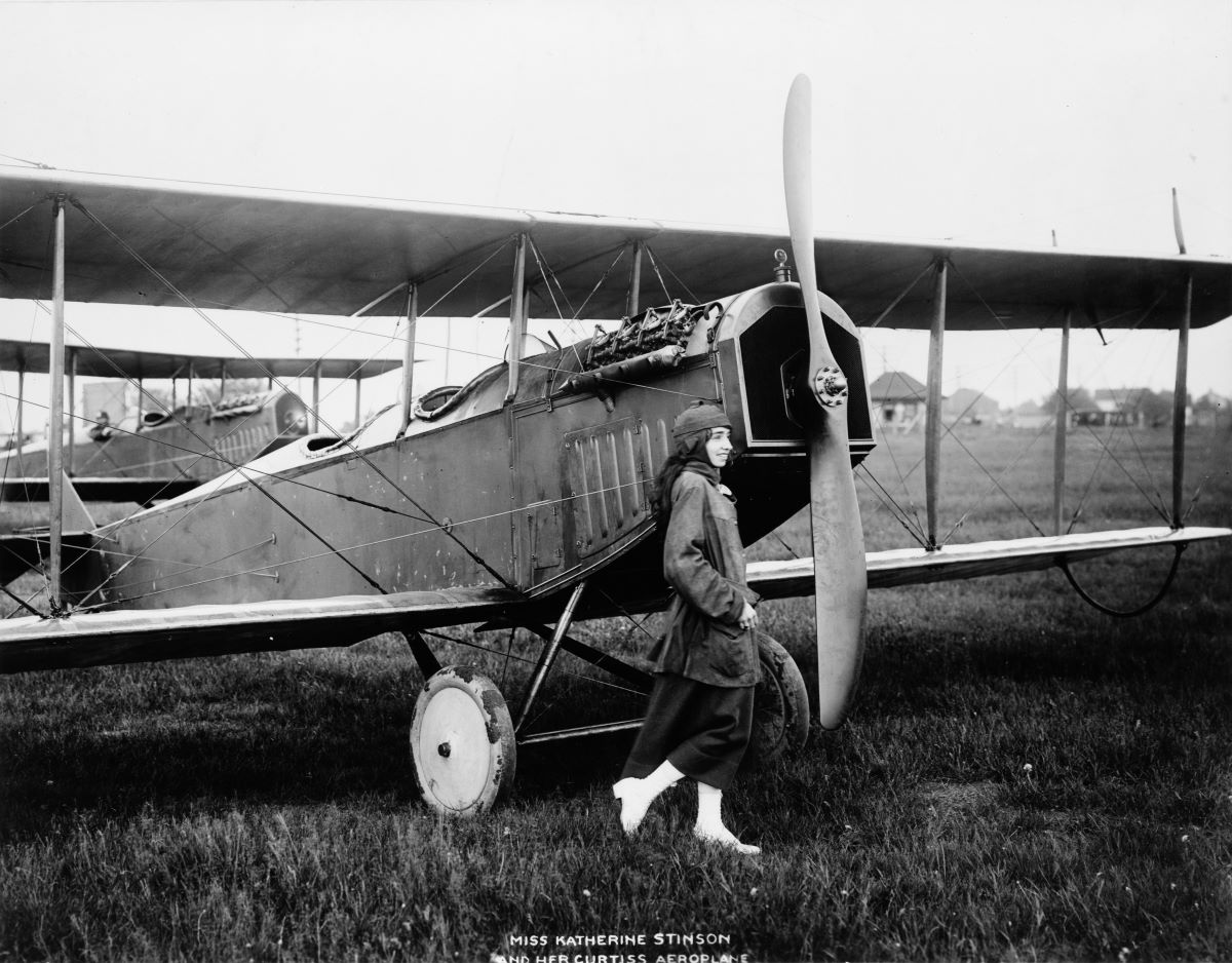 Katherine Stinson and her Curtiss airplane. Library of Congress. (Public Domain)