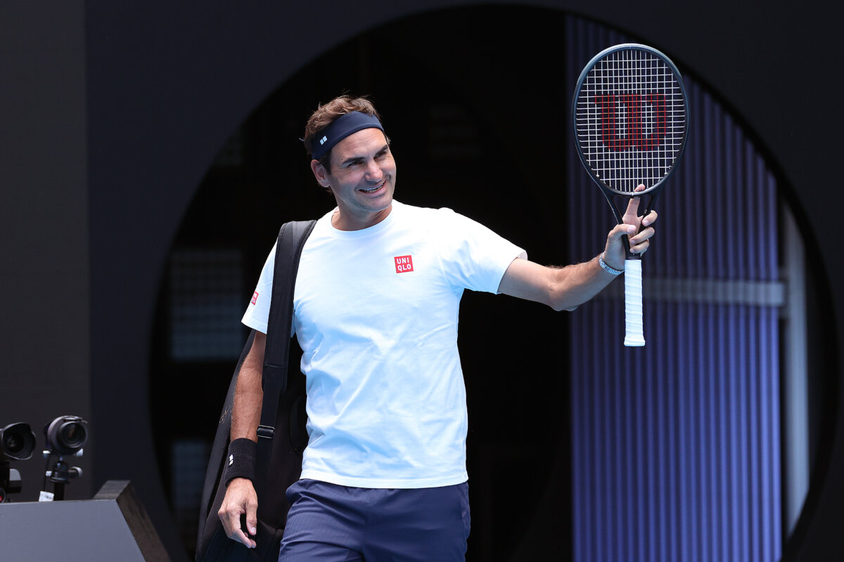 Roger Federer of Switzerland arrives during a practice session ahead of the 2026 Australian Open at Melbourne Park on Jan. 16, 2026. (Kelly Defina/Getty Images)